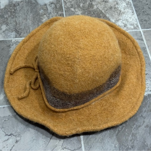 Wool Bucket Fedora Hat Stripe Detailed Wired Short Brim OSFM - Picture 5 of 8